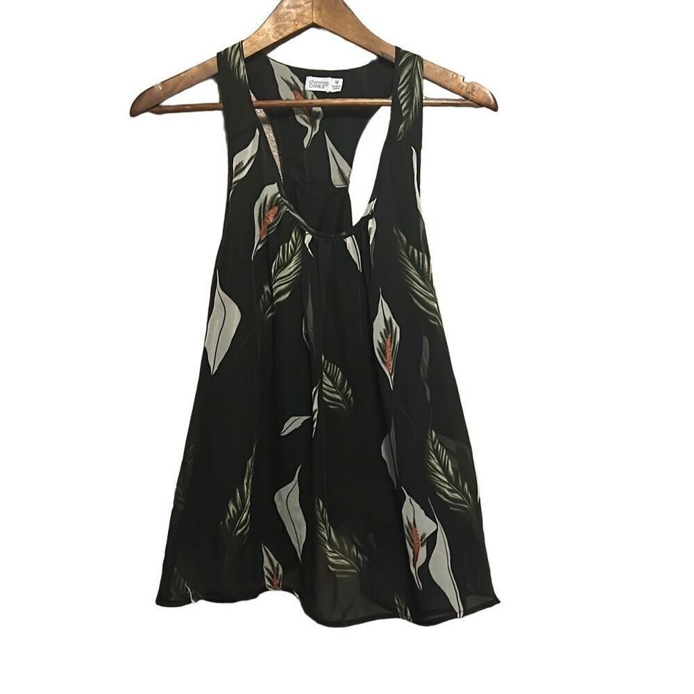Charming Charlie Black Sleeveless Floral‎ Tank Top Blouse